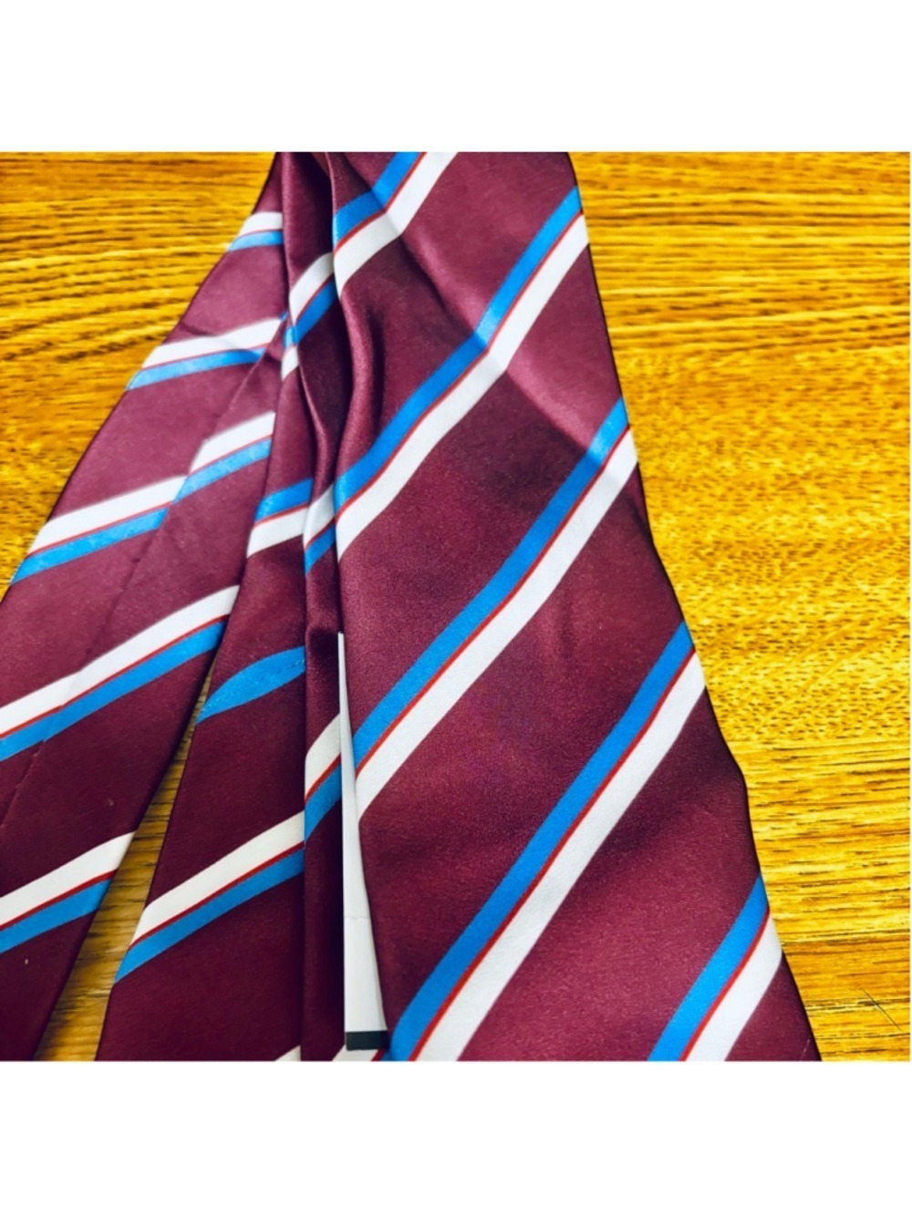 Men's Barneys New York Striped Burgundy Blue Tie - Picture 2 of 4